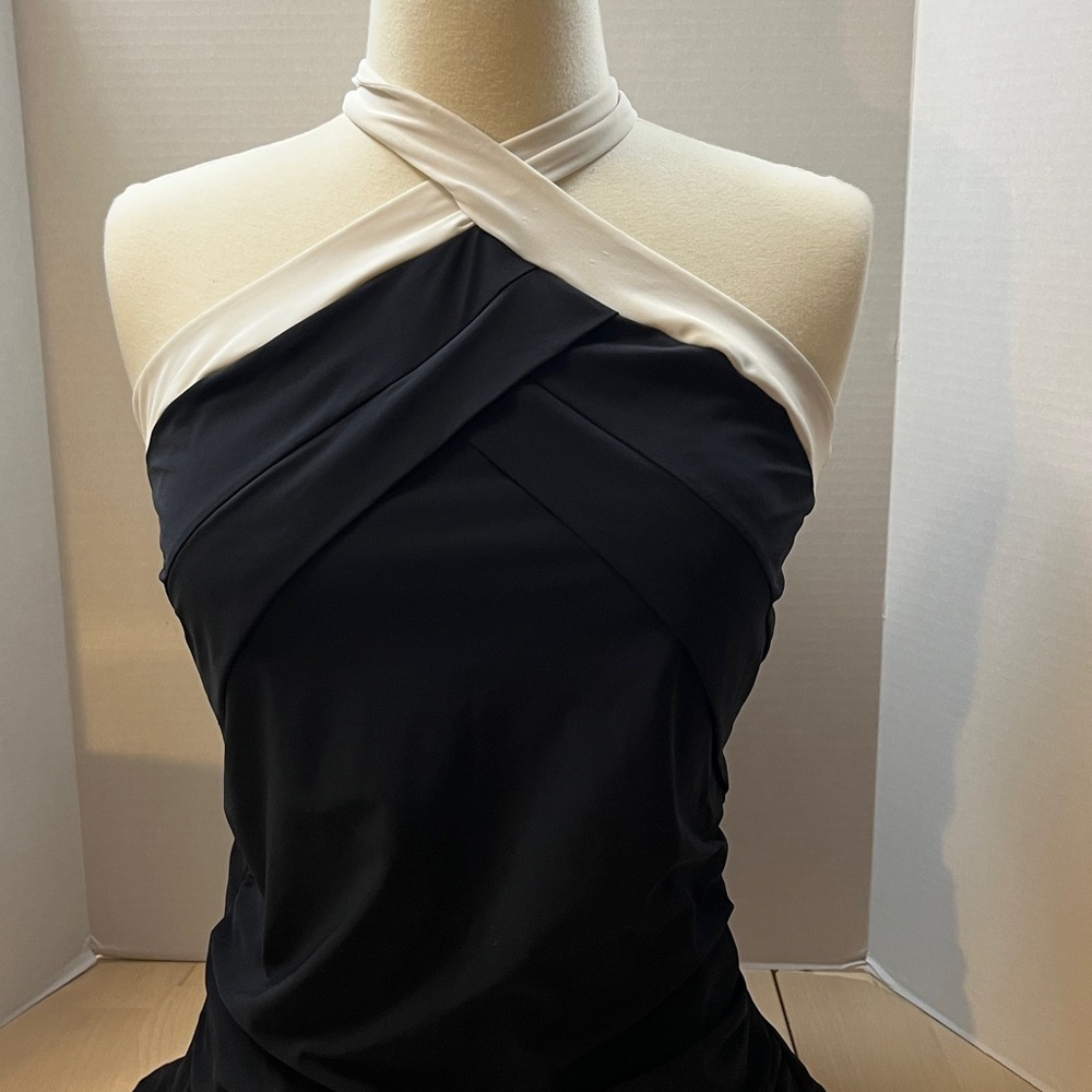 Lands End Black w/ White Trim Halter One Piece Swimsuit - Women’s Size 12